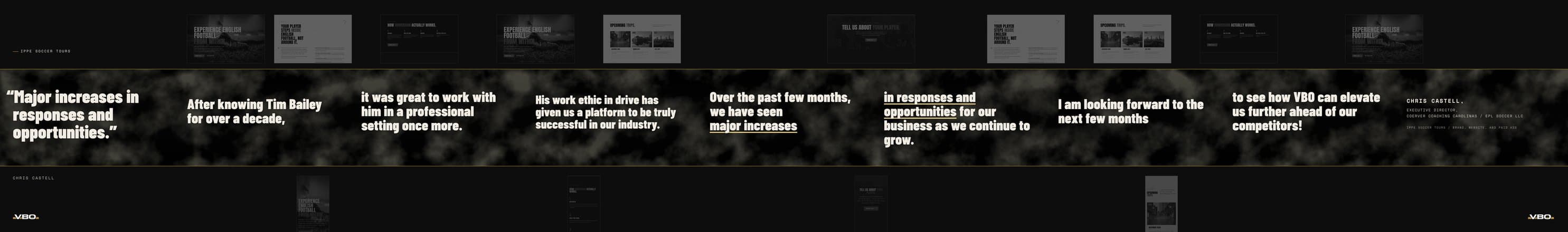 Chris Castell's testimonial set across the nine slides of an Instagram carousel